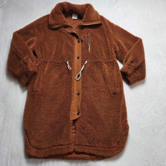 L (w flaw) Varley from Anthropologie sherpa Jones coat Caramel Cafe - Picture 1 of 10